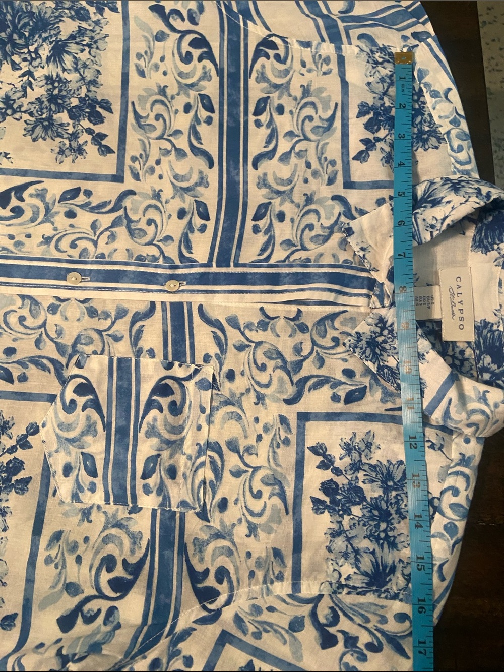 Calypso St. Barth White and Blue Floral Button-Down Shirt, size S - Picture 10 of 15